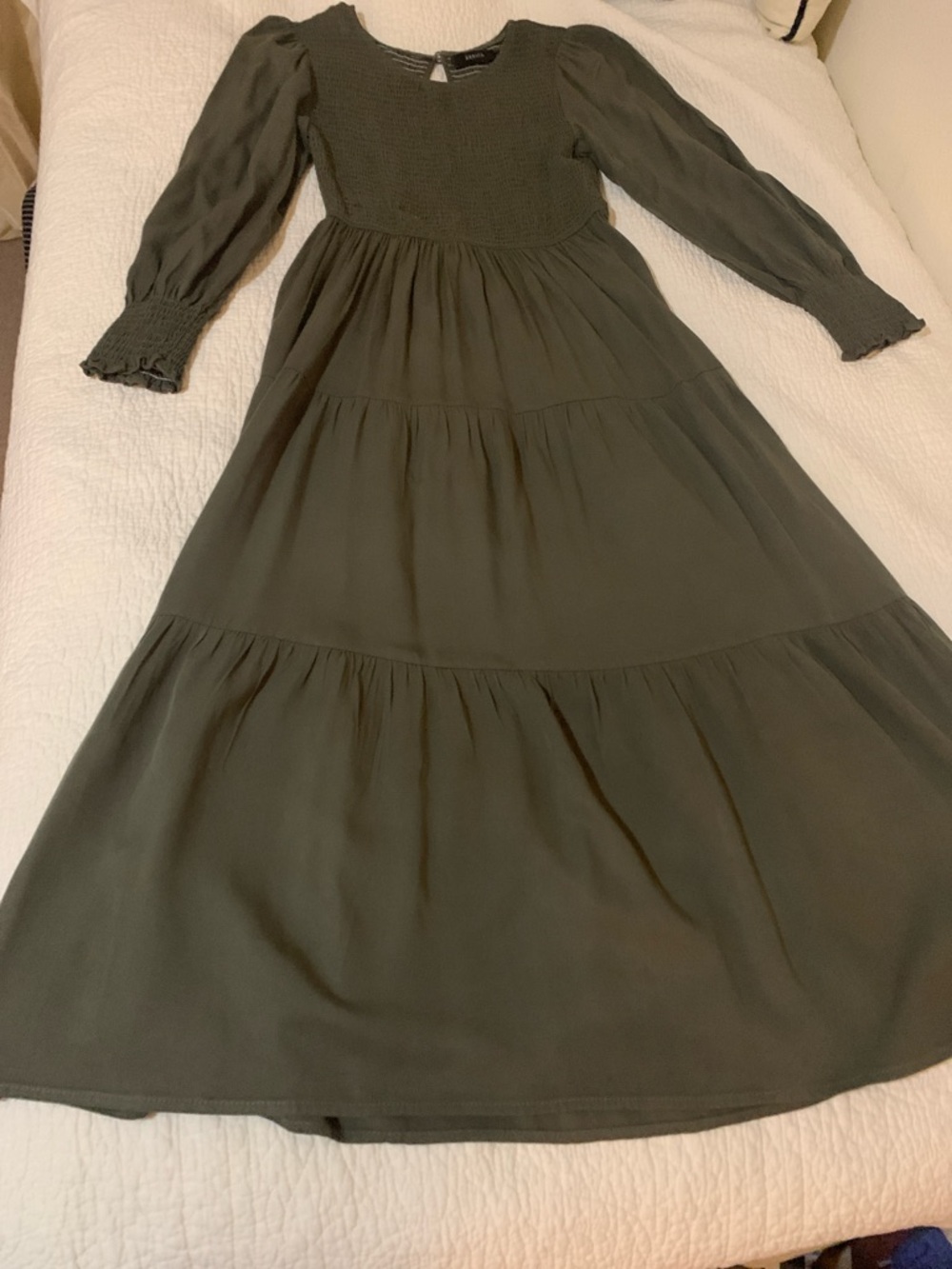 Olive Long-Sleeve Tiered Maxi Dress